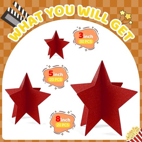 70 PCS Red Star Centerp قطع لفيلم Night Party Decorations 3D 2025 تخرج Table Decor 3 أحجام 8 "5" 3 " in Kuwait