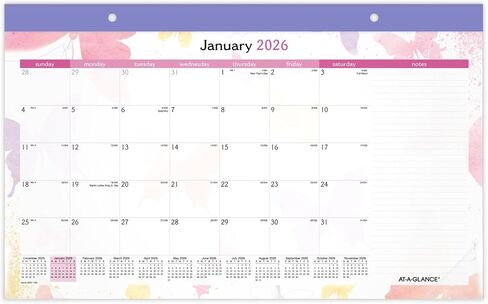 AT-A-Glance® Watercolors 2026 تقويم لوحة المكتب الشهري ، Compact ، 17 3/4 "× 11" in Saudi Arabia