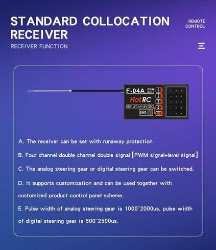 GLOBACT HOTRC DS-4A 4CH 2.4G RC Radio Transmitter & F-04A Receiver 4 Channel Single Hand Remote Control for RC Car Boat Tank Robotic Lawnmower 2 Channel RC Airplane in Saudi Arabia