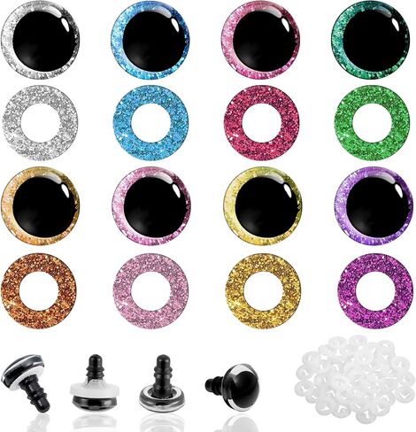 40PCS 12mm Glitter Safety Eyes for Amigurumi 3D Glitter Crochet Doll with Washers 8 Colors Round Crochet Eyes Doll Eye for DIY Puppet Plush Stuffed Animals Making DIY Halloween Decorations in Saudi Arabia