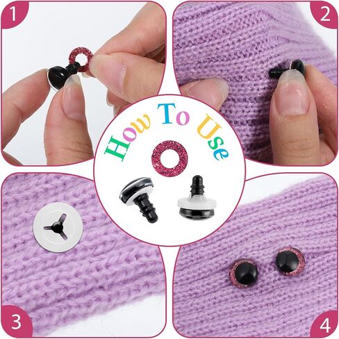 40PCS 12mm Glitter Safety Eyes for Amigurumi 3D Glitter Crochet Doll with Washers 8 Colors Round Crochet Eyes Doll Eye for DIY Puppet Plush Stuffed Animals Making DIY Halloween Decorations in Saudi Arabia
