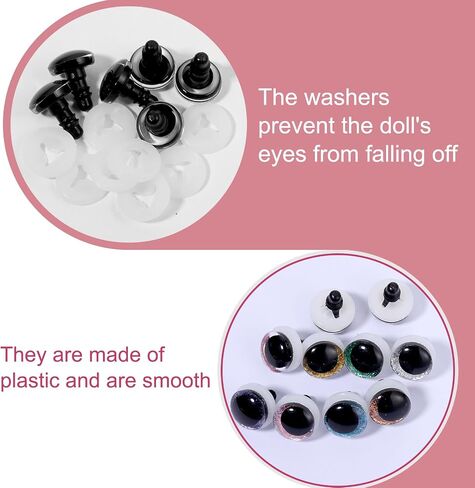 40PCS 12mm Glitter Safety Eyes for Amigurumi 3D Glitter Crochet Doll with Washers 8 Colors Round Crochet Eyes Doll Eye for DIY Puppet Plush Stuffed Animals Making DIY Halloween Decorations in Saudi Arabia