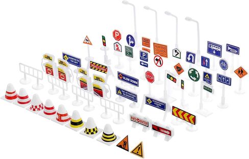 Traffic Signs for Kids: 56Pcs Mini Construction Signs Mini Traffic Cones Plastic Road Signal Models for DIY Model Building Educational Toys Learning in Saudi Arabia
