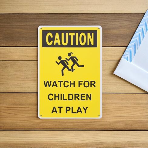 LOGOFUN 4PCS Children Playing Warning Sign Slow Drive Caution Safety Plate for Schools Parks Neighborhoods Outdoor Road Street Supplies in Saudi Arabia