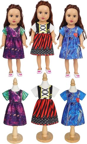 Benylion Doll Clothes for 18 inch Dolls Princess Costume Dress for 18 Inch Doll Accessories Include Pirate,Descendants Evie and Mal Fits All 18 inch Girl Dolls in Kuwait