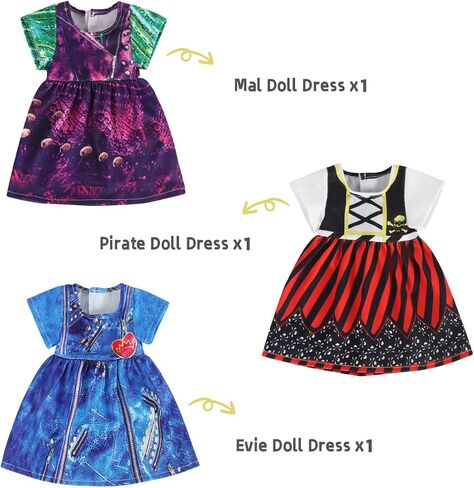 Benylion Doll Clothes for 18 inch Dolls Princess Costume Dress for 18 Inch Doll Accessories Include Pirate,Descendants Evie and Mal Fits All 18 inch Girl Dolls in Kuwait