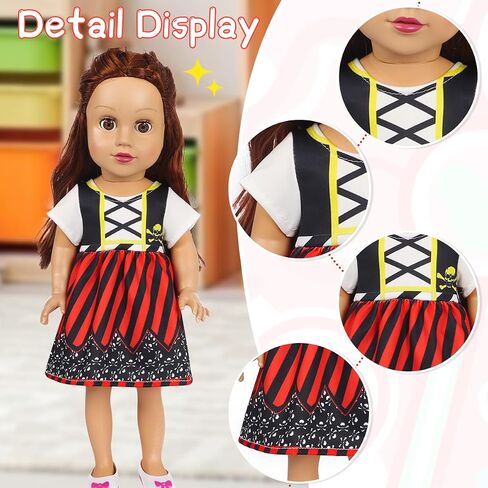 Benylion Doll Clothes for 18 inch Dolls Princess Costume Dress for 18 Inch Doll Accessories Include Pirate,Descendants Evie and Mal Fits All 18 inch Girl Dolls in Kuwait