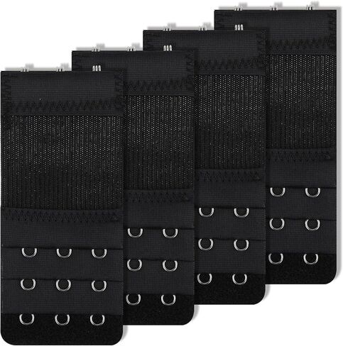 4 Packs Women's Bra Extender 3 Hooks Stretchy Bra Strap Extension Soft and Comfortable Lady's Bra Extender Band (Black/Skin Color/White/Apricot) in Kuwait