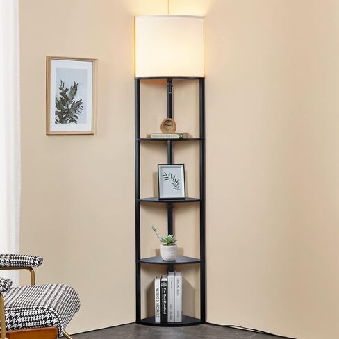 ATAMIN Corner Floor Lamp with Shelves – Tall Corner Lamp with Pull Chain Switch – Modern Floor Lamp for Living Room, Bedroom, or Office Alvis Edge in Saudi Arabia
