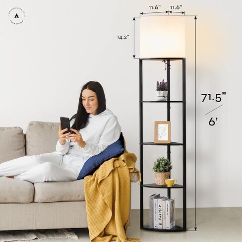 ATAMIN Corner Floor Lamp with Shelves – Tall Corner Lamp with Pull Chain Switch – Modern Floor Lamp for Living Room, Bedroom, or Office Alvis Edge in Saudi Arabia