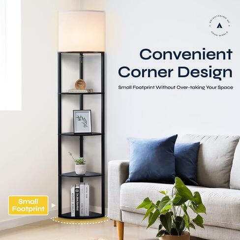 ATAMIN Corner Floor Lamp with Shelves – Tall Corner Lamp with Pull Chain Switch – Modern Floor Lamp for Living Room, Bedroom, or Office Alvis Edge in Saudi Arabia