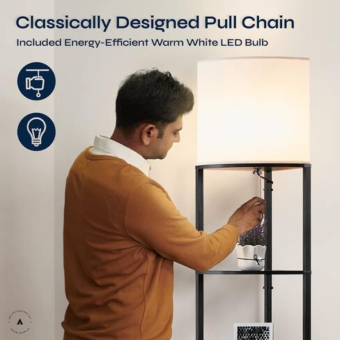 ATAMIN Corner Floor Lamp with Shelves – Tall Corner Lamp with Pull Chain Switch – Modern Floor Lamp for Living Room, Bedroom, or Office Alvis Edge in Saudi Arabia