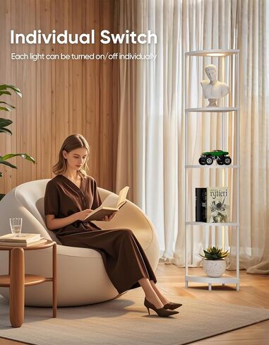 رف الزاوية مع ضوء RGBCW LED ، 64.5 "مصباح الأرض طويل القامة منظم رف الكتب الضيق ، أرفف دائمة مع عمود معدني ، رف تخزين العرض لركن الجدار ، غرفة المعيشة ، غرفة نوم ، ديكور المكتب ، الأسود in Kuwait