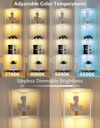 رف الزاوية مع ضوء RGBCW LED ، 64.5 "مصباح الأرض طويل القامة منظم رف الكتب الضيق ، أرفف دائمة مع عمود معدني ، رف تخزين العرض لركن الجدار ، غرفة المعيشة ، غرفة نوم ، ديكور المكتب ، الأسود in Kuwait