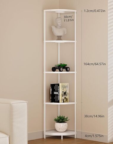 رف الزاوية مع ضوء RGBCW LED ، 64.5 "مصباح الأرض طويل القامة منظم رف الكتب الضيق ، أرفف دائمة مع عمود معدني ، رف تخزين العرض لركن الجدار ، غرفة المعيشة ، غرفة نوم ، ديكور المكتب ، الأسود in Kuwait