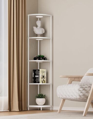 رف الزاوية مع ضوء RGBCW LED ، 64.5 "مصباح الأرض طويل القامة منظم رف الكتب الضيق ، أرفف دائمة مع عمود معدني ، رف تخزين العرض لركن الجدار ، غرفة المعيشة ، غرفة نوم ، ديكور المكتب ، الأسود in Kuwait