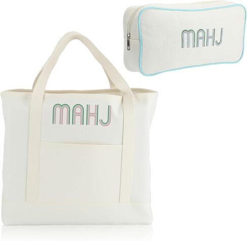 2 Pcs Embroidered Mahjong Canvas Tote (large & Extra Large) Empty Tiles Tote Embroidered Tile Bag for Mahjong Lover Accessories Overnight in Saudi Arabia
