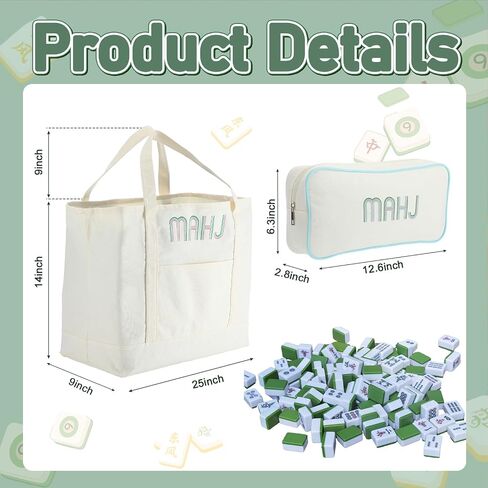 2 Pcs Embroidered Mahjong Canvas Tote (large & Extra Large) Empty Tiles Tote Embroidered Tile Bag for Mahjong Lover Accessories Overnight in Saudi Arabia