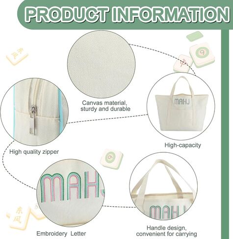 2 Pcs Embroidered Mahjong Canvas Tote (large & Extra Large) Empty Tiles Tote Embroidered Tile Bag for Mahjong Lover Accessories Overnight in Saudi Arabia