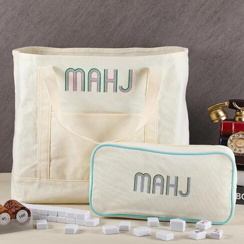 2 Pcs Embroidered Mahjong Canvas Tote (large & Extra Large) Empty Tiles Tote Embroidered Tile Bag for Mahjong Lover Accessories Overnight in Saudi Arabia