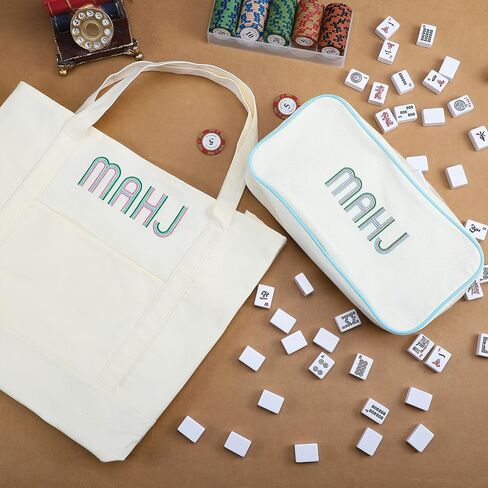 2 Pcs Embroidered Mahjong Canvas Tote (large & Extra Large) Empty Tiles Tote Embroidered Tile Bag for Mahjong Lover Accessories Overnight in Saudi Arabia
