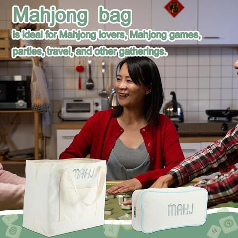 2 Pcs Embroidered Mahjong Canvas Tote (large & Extra Large) Empty Tiles Tote Embroidered Tile Bag for Mahjong Lover Accessories Overnight in Saudi Arabia
