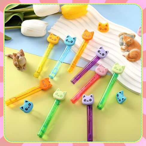 Leitee 36 Pieces Cartoon Cat Bubble Wands Happy Cat Party Favors Mini Bubble Wands 6 Styles for Pet Themed Birthday Decor Party Goodie Bag Filler in Saudi Arabia