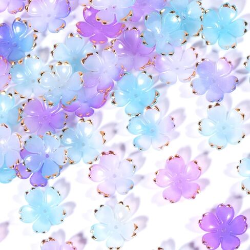 100Pcs Colorful Cherry Blossom Beads, 5-Petal Acrylic Flower Beads, Mini Spacer Beads Hair Charms Halloween Christmas for Bracelets Earring Jewelry Making in Saudi Arabia