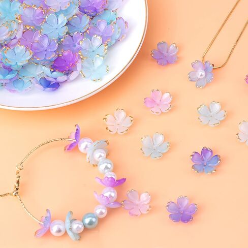 100Pcs Colorful Cherry Blossom Beads, 5-Petal Acrylic Flower Beads, Mini Spacer Beads Hair Charms Halloween Christmas for Bracelets Earring Jewelry Making in Saudi Arabia
