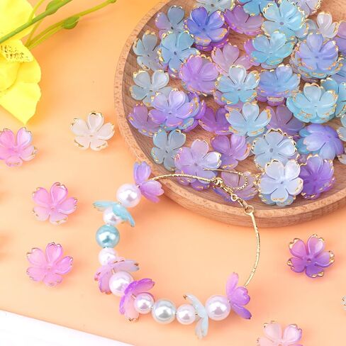 100Pcs Colorful Cherry Blossom Beads, 5-Petal Acrylic Flower Beads, Mini Spacer Beads Hair Charms Halloween Christmas for Bracelets Earring Jewelry Making in Saudi Arabia