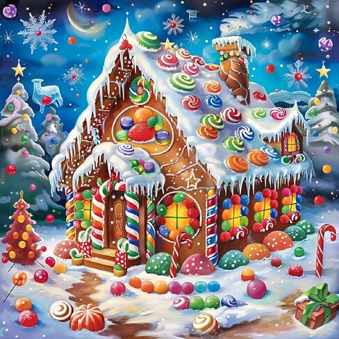 Christmas House Diamond Painting Kits for Adults, DIY Cartoon Candy House Full Round Diamond Art Kits for Adults Beginners, Winter Gem Art Painting Craft Kit for Home Wall Decor 14 X 14 Inch in Kuwait