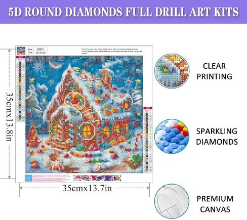 Christmas House Diamond Painting Kits for Adults, DIY Cartoon Candy House Full Round Diamond Art Kits for Adults Beginners, Winter Gem Art Painting Craft Kit for Home Wall Decor 14 X 14 Inch in Kuwait