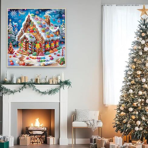 Christmas House Diamond Painting Kits for Adults, DIY Cartoon Candy House Full Round Diamond Art Kits for Adults Beginners, Winter Gem Art Painting Craft Kit for Home Wall Decor 14 X 14 Inch in Kuwait