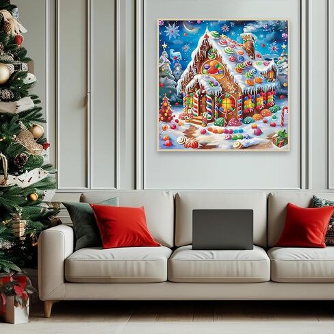 Christmas House Diamond Painting Kits for Adults, DIY Cartoon Candy House Full Round Diamond Art Kits for Adults Beginners, Winter Gem Art Painting Craft Kit for Home Wall Decor 14 X 14 Inch in Kuwait