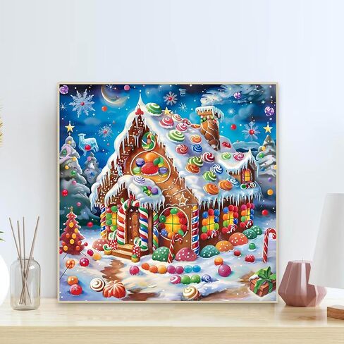 Christmas House Diamond Painting Kits for Adults, DIY Cartoon Candy House Full Round Diamond Art Kits for Adults Beginners, Winter Gem Art Painting Craft Kit for Home Wall Decor 14 X 14 Inch in Kuwait