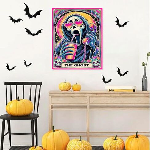 Halloween Ghost Diamond Art Painting Kits for Adults Beginner The Ghost Diamond Art On Canvas,DIY 5D Full Round Drills Skull Painting with Diamonds Gem Art Crafts for Home Decor 12x16 in in Saudi Arabia