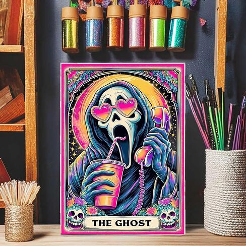 Halloween Ghost Diamond Art Painting Kits for Adults Beginner The Ghost Diamond Art On Canvas,DIY 5D Full Round Drills Skull Painting with Diamonds Gem Art Crafts for Home Decor 12x16 in in Saudi Arabia