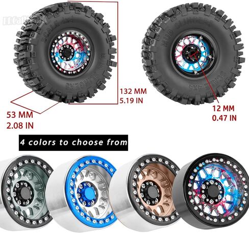 إطارات الألومنيوم 2.2 عجلات لـ 1/10 SCX10 SCX10 II SCX10 III SCX10 PRO TRX6 GEN7/8 D90 VS4-10 MST CFX RC CRAWLER CAR ، in Kuwait