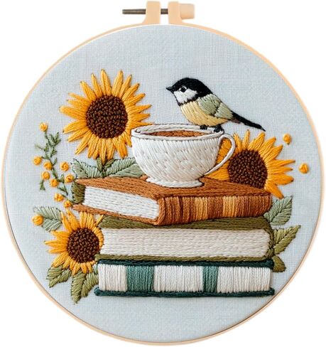 Huacan Flowers Embroidery Kit for Beginners Stamped Books and Flowers Pattern Cross Stitch Kit with Instructions in Kuwait