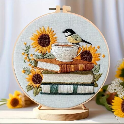 Huacan Flowers Embroidery Kit for Beginners Stamped Books and Flowers Pattern Cross Stitch Kit with Instructions in Kuwait