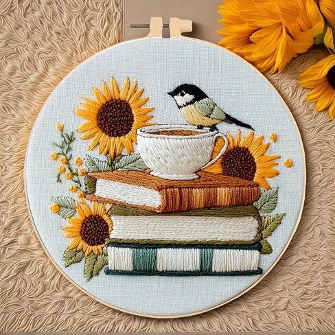 Huacan Flowers Embroidery Kit for Beginners Stamped Books and Flowers Pattern Cross Stitch Kit with Instructions in Kuwait