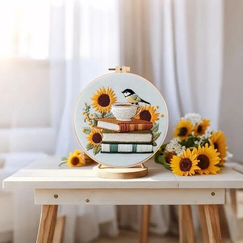 Huacan Flowers Embroidery Kit for Beginners Stamped Books and Flowers Pattern Cross Stitch Kit with Instructions in Kuwait