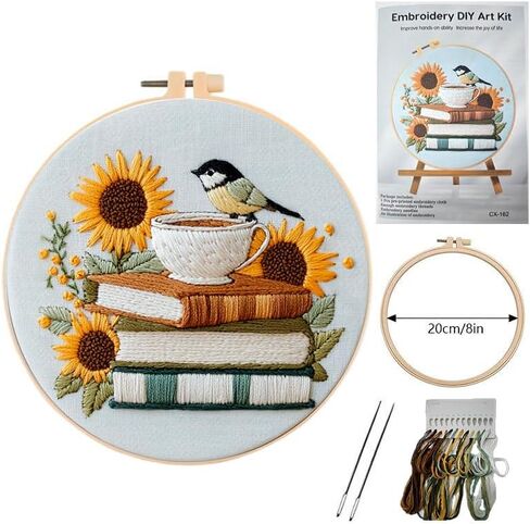 Huacan Flowers Embroidery Kit for Beginners Stamped Books and Flowers Pattern Cross Stitch Kit with Instructions in Kuwait