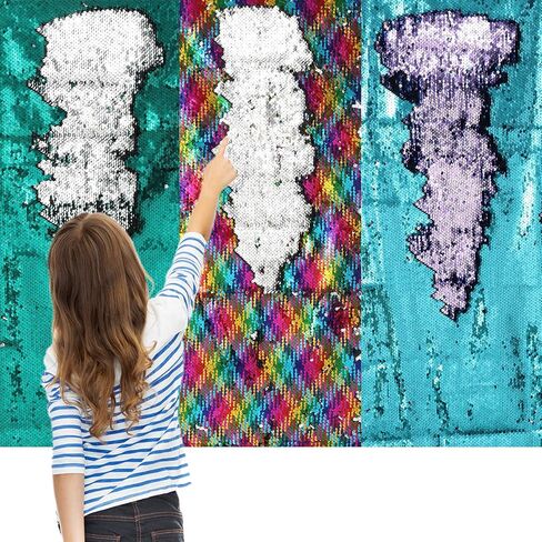 3Pcs Sensory Wall Sequin Flip Fabric Reversible Sparkly Sequin Fabric 40 x 13 Inch Wall Panel Room Decoration for Autism Classroom Playroom Bedroom in Saudi Arabia