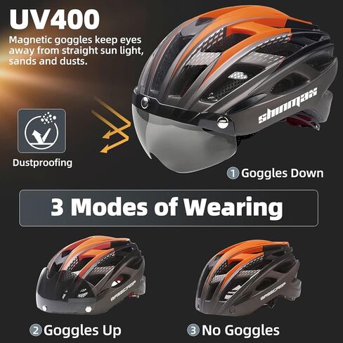 خوذة دراجة، خوذة دراجة أساسية مع ضوء خلفي ونظارات مغناطيسية قابلة للفصل، خوذة ركوب الدراجات خفيفة الوزن قابلة للتعديل للبالغين من الرجال والنساء والجبال والطرق (BC-069) in Kuwait