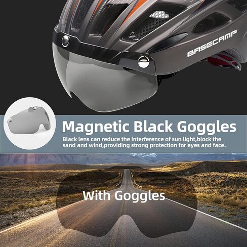 خوذة دراجة، خوذة دراجة أساسية مع ضوء خلفي ونظارات مغناطيسية قابلة للفصل، خوذة ركوب الدراجات خفيفة الوزن قابلة للتعديل للبالغين من الرجال والنساء والجبال والطرق (BC-069) in Kuwait