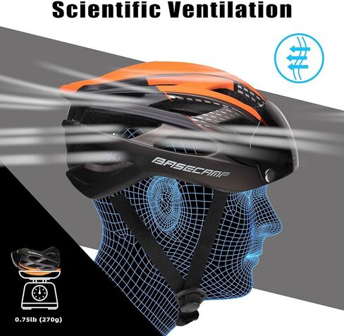 خوذة دراجة، خوذة دراجة أساسية مع ضوء خلفي ونظارات مغناطيسية قابلة للفصل، خوذة ركوب الدراجات خفيفة الوزن قابلة للتعديل للبالغين من الرجال والنساء والجبال والطرق (BC-069) in Kuwait