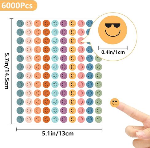 Anwyll 6000Pcs Smiley Face Stickers - 3/8'' Holographic Happy Face Stickers Cute Reward Sticker for Kids Classroom Self Adhesive Positive Incentive Sticker for Teacher Calendar One Happy Dude Birthday in Saudi Arabia