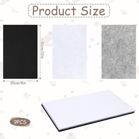 8"x12" Felt Sheets for Crafts, 9 PCS Thin Sewing Fabric Felt Sheets Black+White+Gray Felt Craft Sheets Stiff Felt Paper Non-Woven Felt Fabric Sheets for DIY Art Crafts Sewing Projects Making Supplies in Kuwait