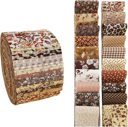 Fantomon Jelly Roll Fabric 40 Strip Strip String Backt Cotton Cotton Strips 2.5 "× 40" في مطبوعات زهرية ومحايدة للخياطة ، بطانية ، سجادة ، خليط (نغمات الأرض الدافئة) in Kuwait